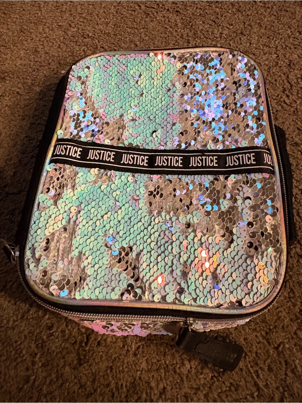 Justice Iridescent Sequin Cosmetic Bag in Mint and Pink
